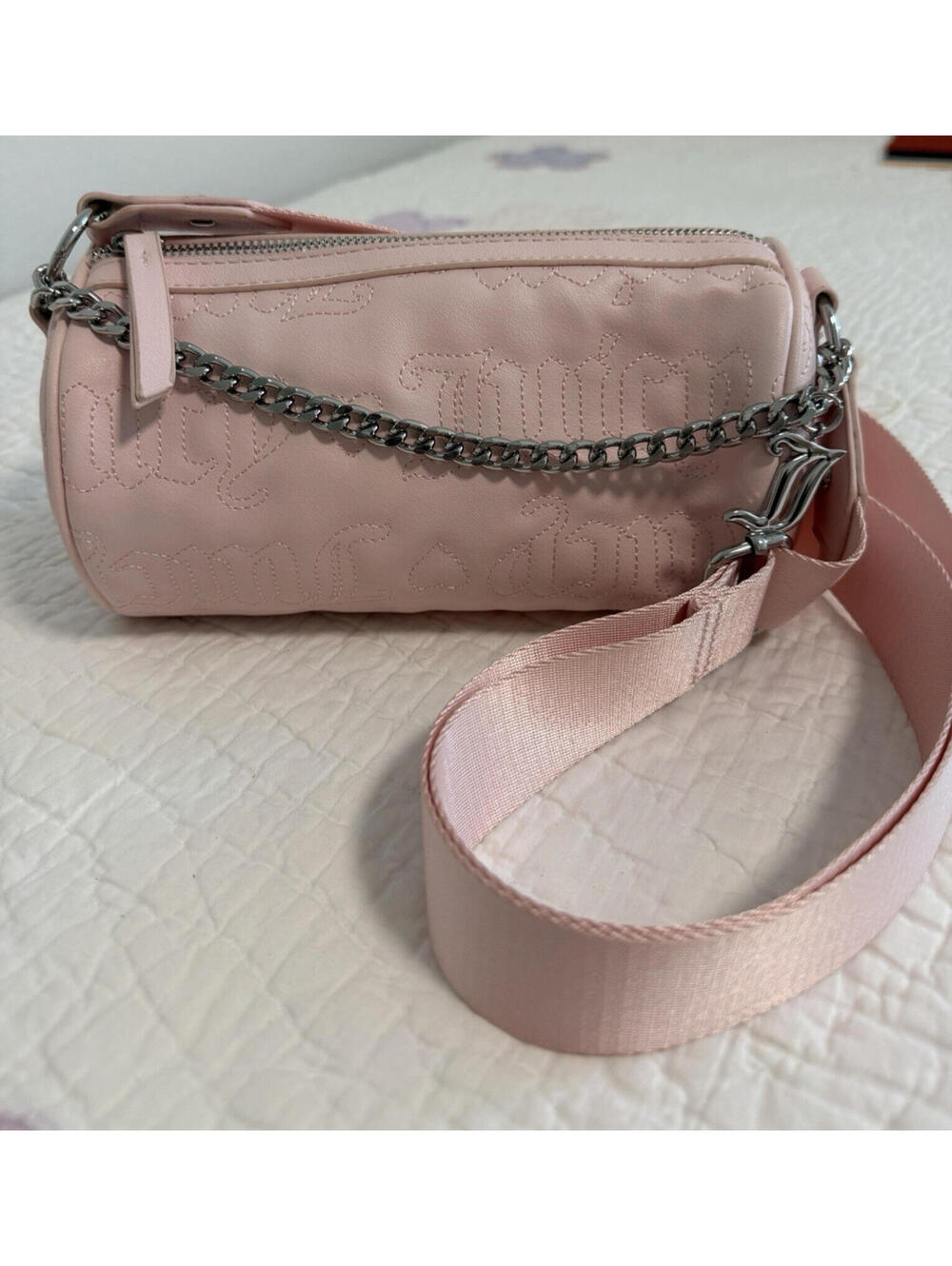 Juicy Couture Quilted Crossbody Barrel Bag Purse Pink Faux Leather NWOT Y2K